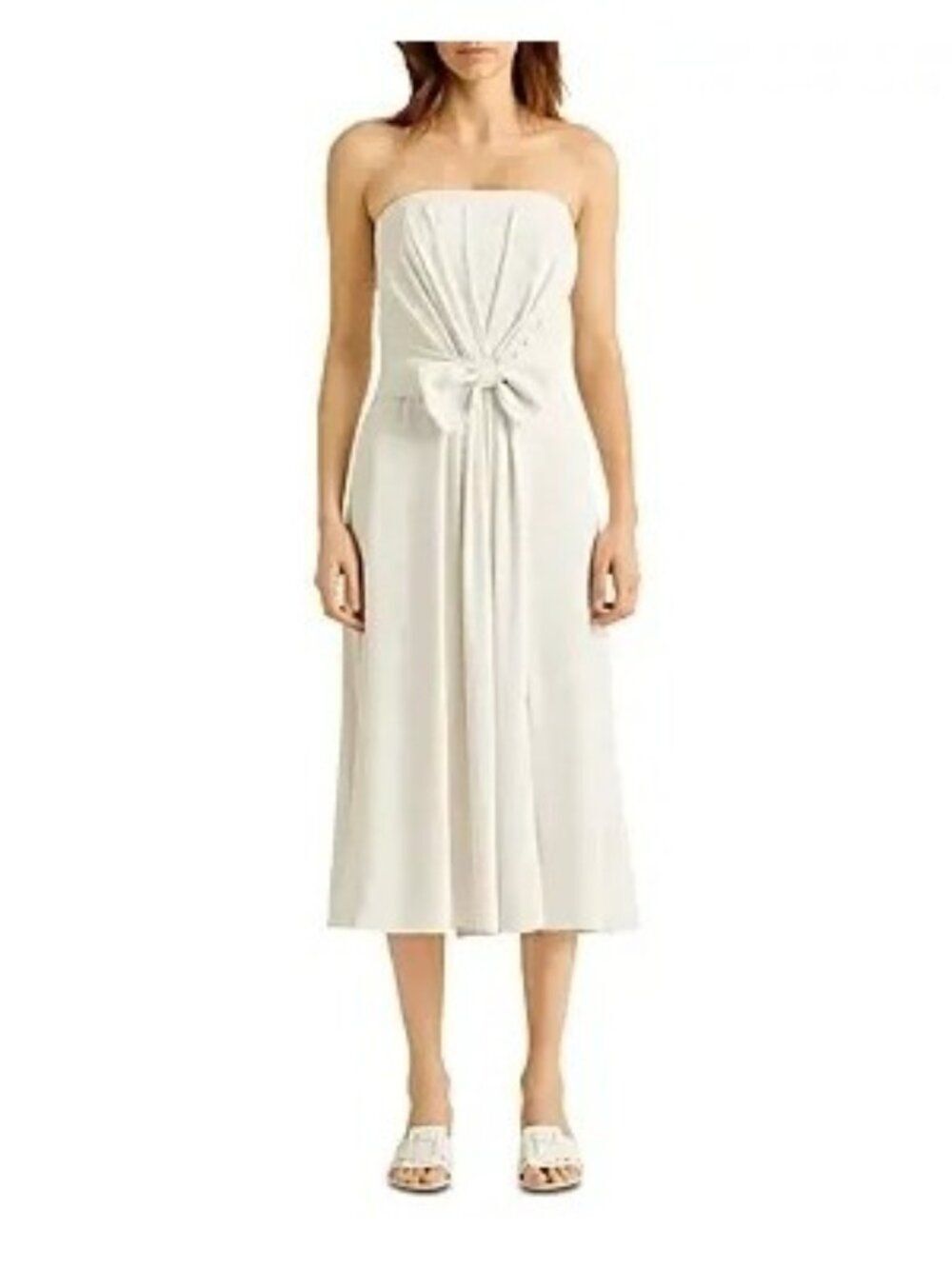 Ralph Lauren Ivory Strapless Bow Pleaded Midi Dress Size 12